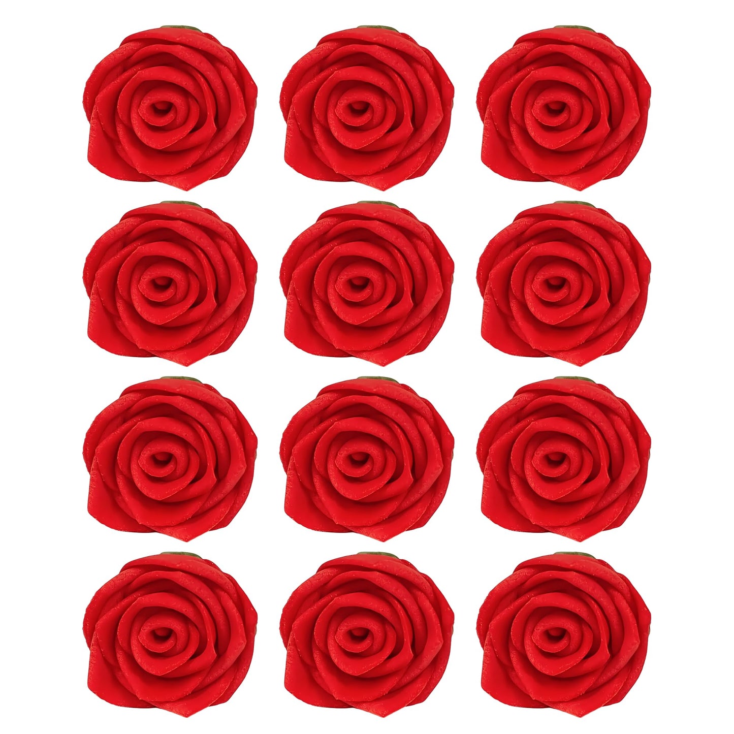 Confect Edible Red Rose Toppers - Pack of 12 Christmas Cake Decorations for Cupcakes, Cakes & Donuts - Vegan, Gluten-Free, Dairy