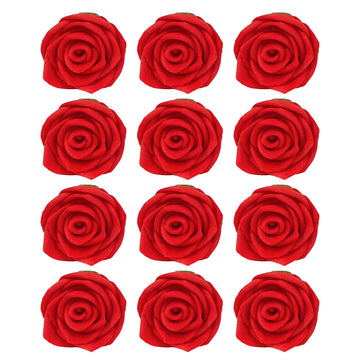 Confect Edible Red Rose Toppers - Pack of 12 Christmas Cake Decorations for Cupcakes, Cakes & Donuts - Vegan, Gluten-Free, Dairy