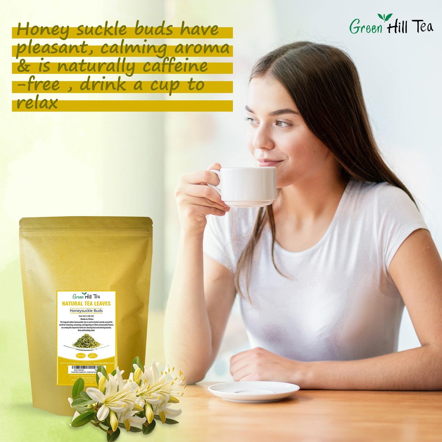 Greenhilltea Traditional Health Herbs, Honey Suckle Dried Herbal Tea Honeysuckle 5 Oz