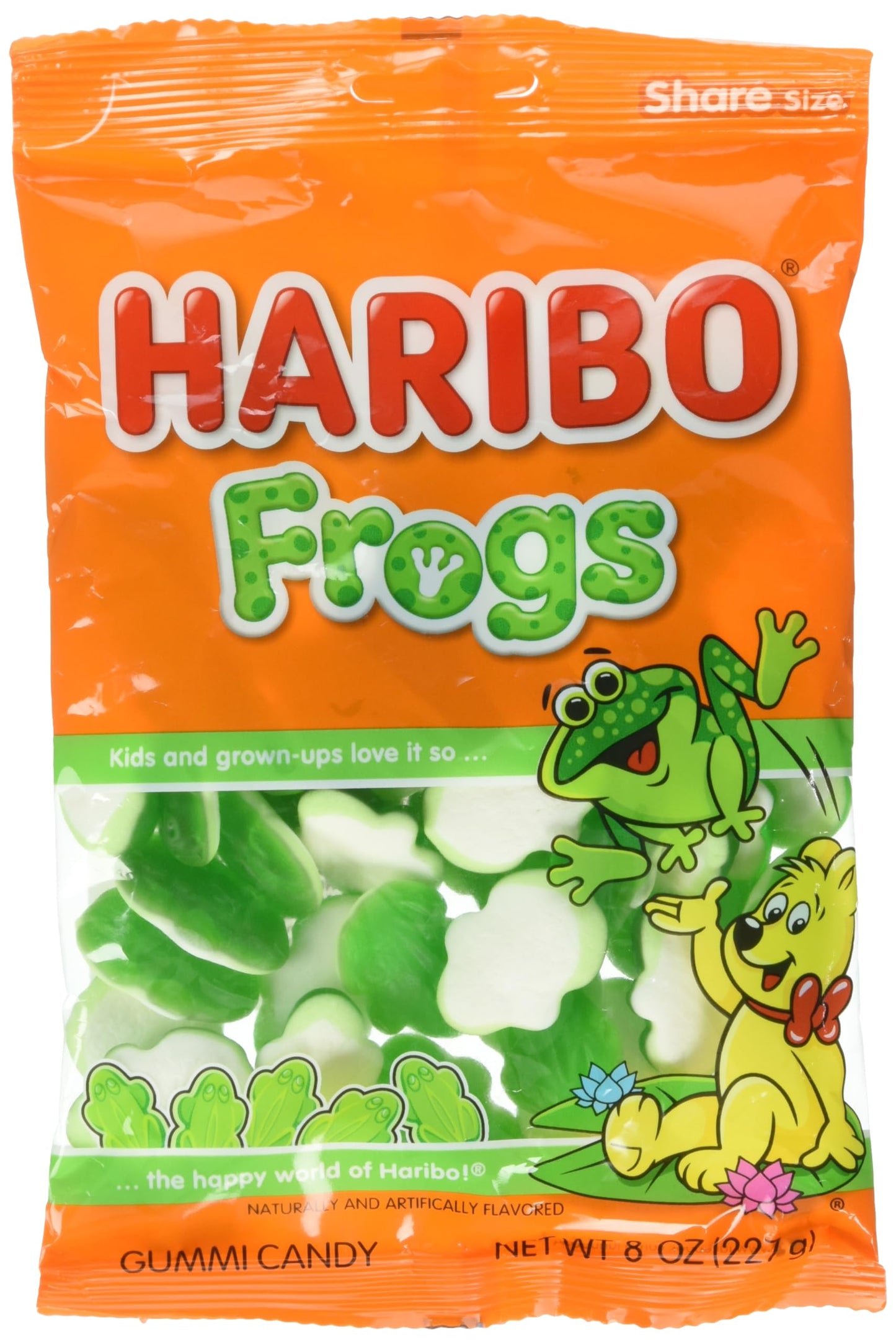 Haribo Gummi Candy Green & White Frogs, 8 Oz. Shareable Bag
