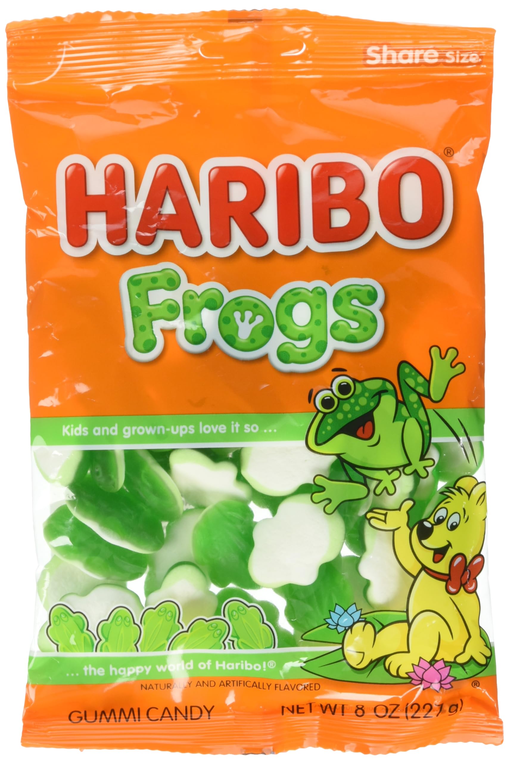 Haribo Gummi Candy Green & White Frogs, 8 Oz. Shareable Bag