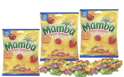 Fruit Chews Candy | Mamba Fruit Flavor Mix - Strawberry, Rasberry, Orange, Cherry, Lemon (3.52 Oz) 3 Bags | Great for Holidays, 