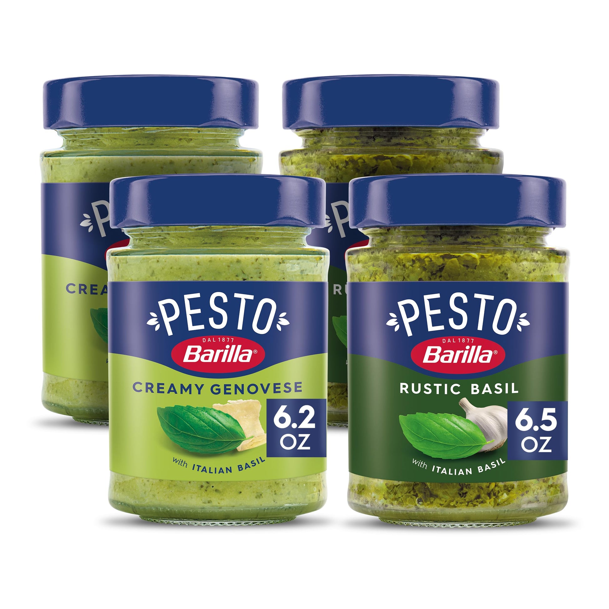 Barilla Pesto Sauce, Creamy Genovese & Rustic Basil, 4 Piece Assortment, Green