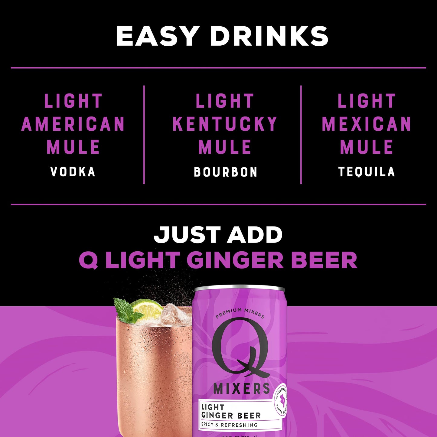 Q Mixers Light Ginger malt-inspired Cocktail Mixer, 7.5 Fl Oz (Pack of 24), Only 40 Calories