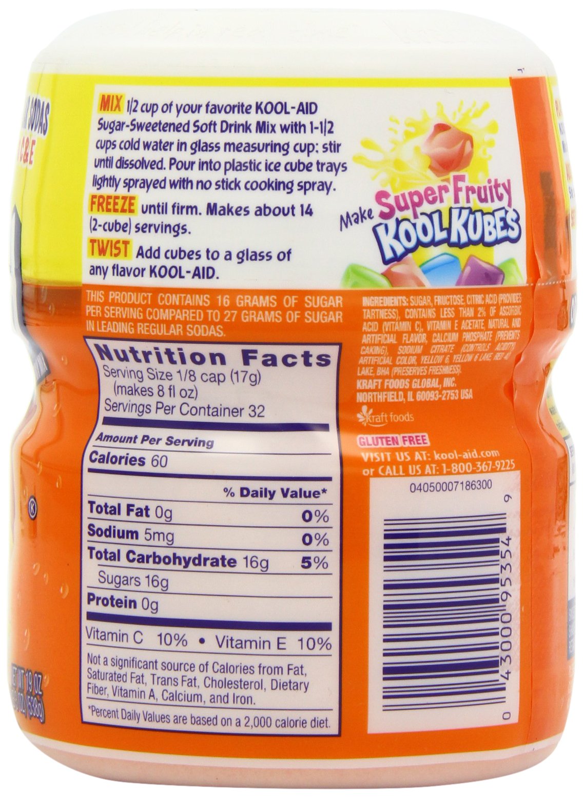 Kool-Aid Drink Mix, Sugar Sweetened Orange, 19-Ounce Container (Pack of 4)