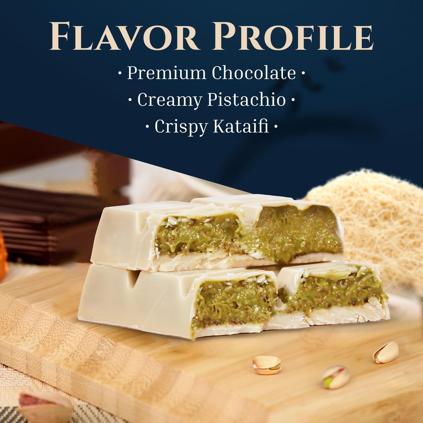 Eastanbul Dubai Chocolate Bar Pistachio, 7Oz, Premium Pistachio Dubai White Chocolate Bar, Viral Candy With Shredded Phyllo Doug