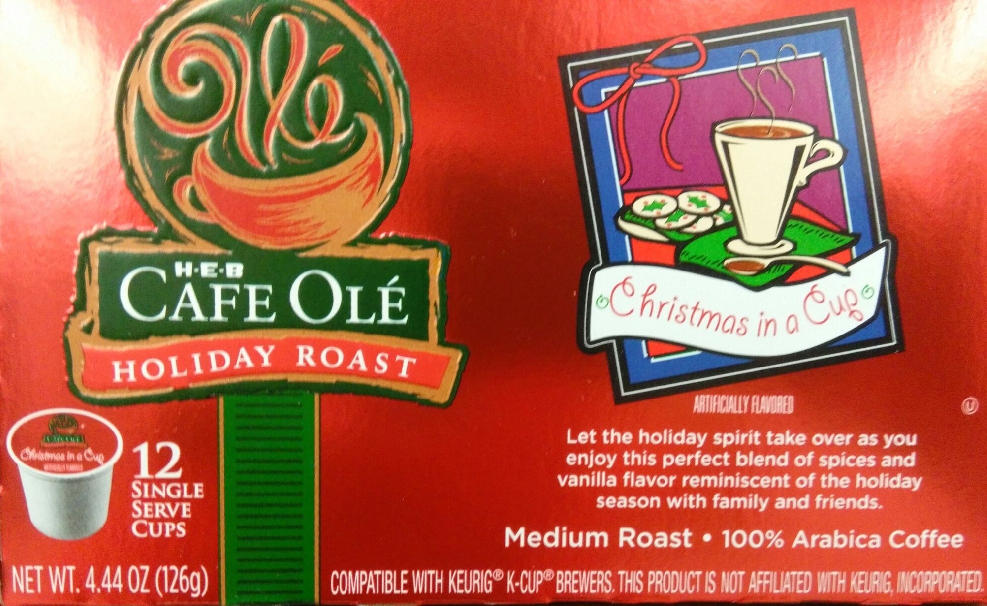 Heb Cafe Ole' Holiday Roast Single Serve Coffee Cups 12 Per Box - Medium Roast (Pack Of 4 Boxes - 48 Cups) Select Flavor Below (