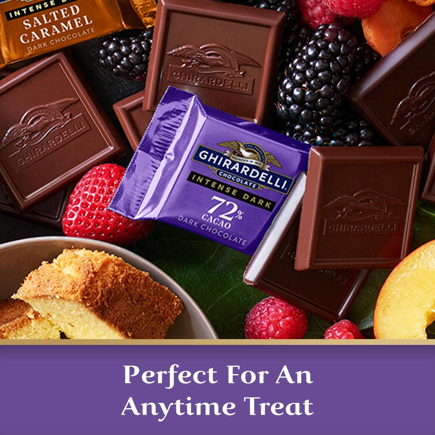 Ghirardelli 72% Cacao Dark Chocolate Intense Dark Squares Caddy - Contains 55 Ghirardelli 72% Cacao Dark Chocolate Squares