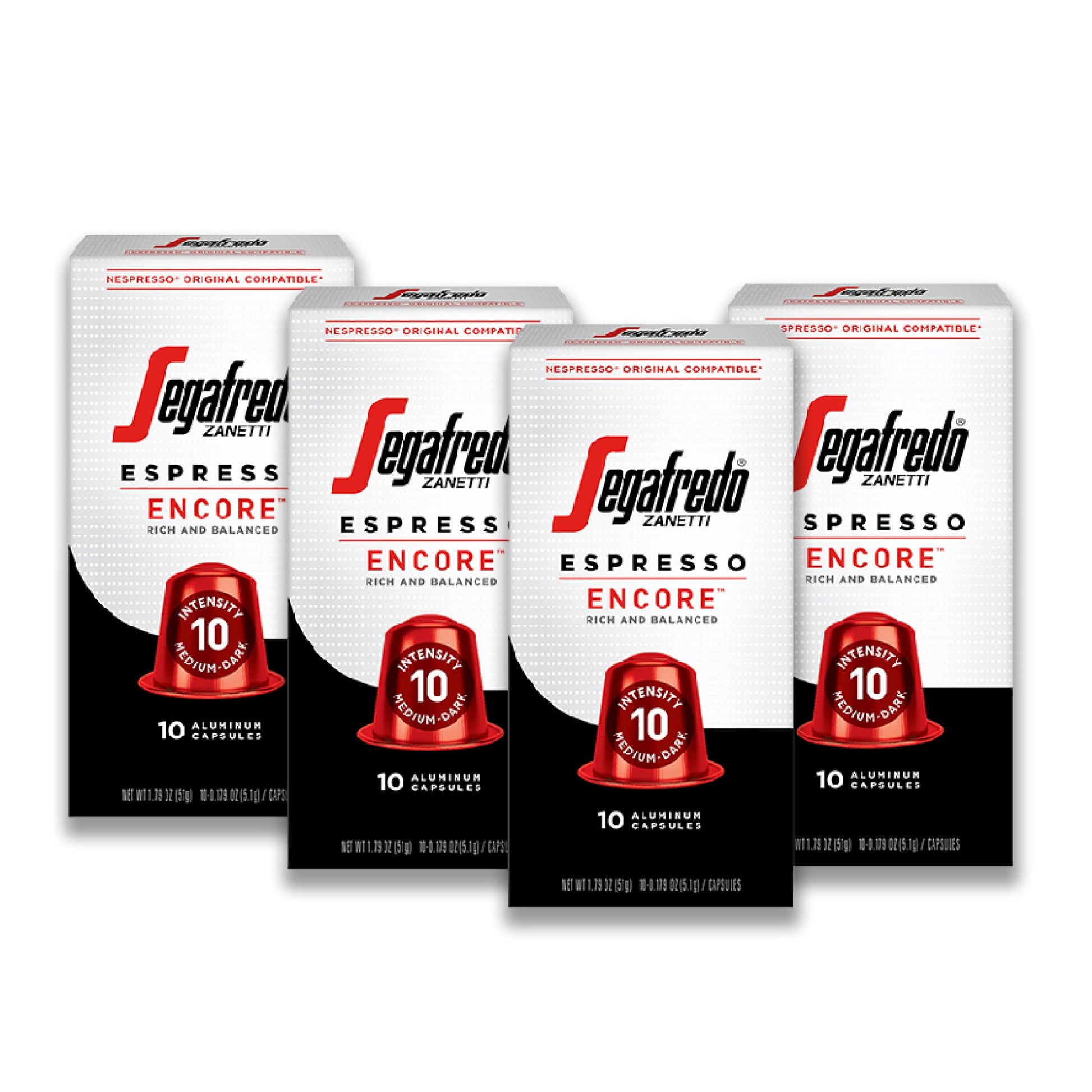 Segafredo Zanetti Espresso Capsules - Medium-Dark Roast Aluminum Pods for Nespresso - 10 Count (Pack of 4)
