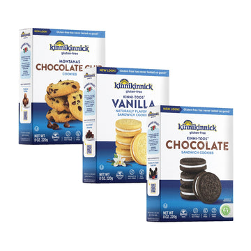 Kinnikinnick Cookie Variety Pack - Montanas Chocolate Chip Cookies, KinniTOOS Chocolate and Vanilla Crme Cookies - Gluten Free, 