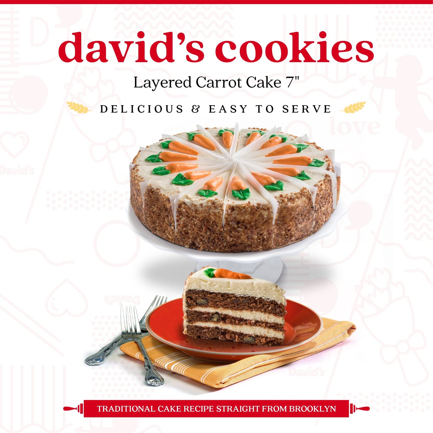 Davids Cookies Layered Carrot Cake, 10 Pre-sliced, 14 pcs, Gourmet Dessert, 68 Ounce, Perfect for Easter Gifts