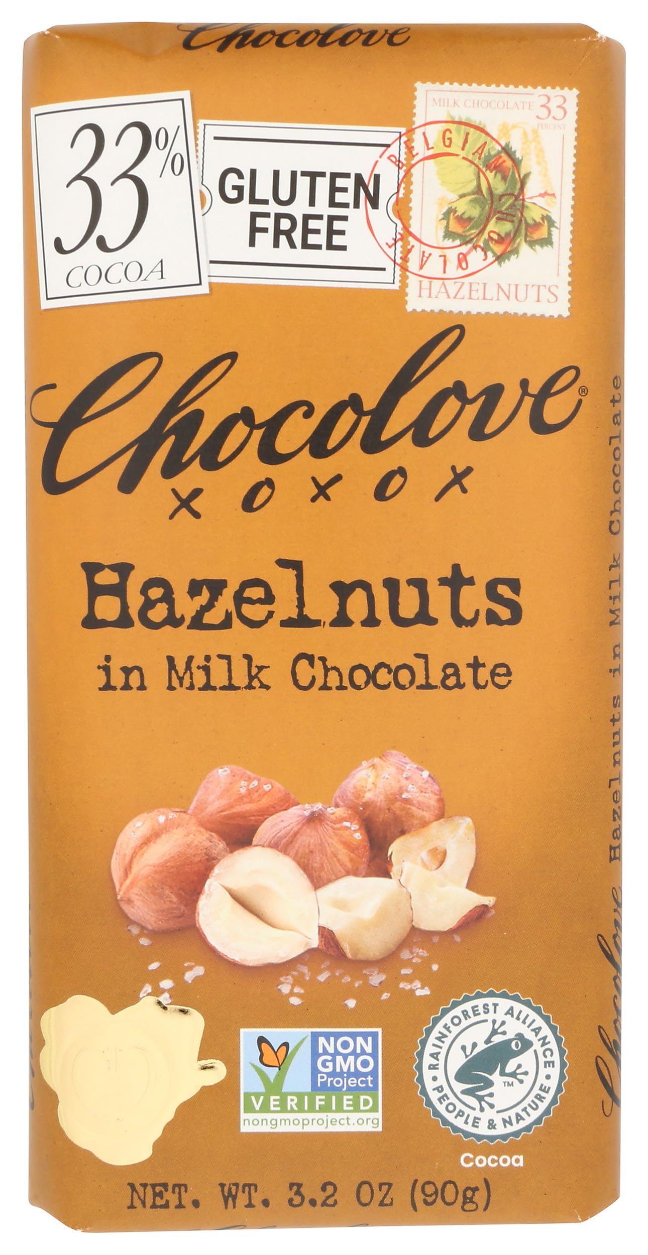 Chocolove XOXO Hazelnuts in Milk Chocolate Bar - 3.2 oz Bar