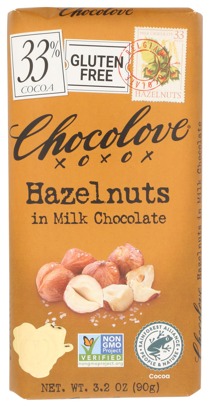 Chocolove XOXO Hazelnuts in Milk Chocolate Bar - 3.2 oz Bar