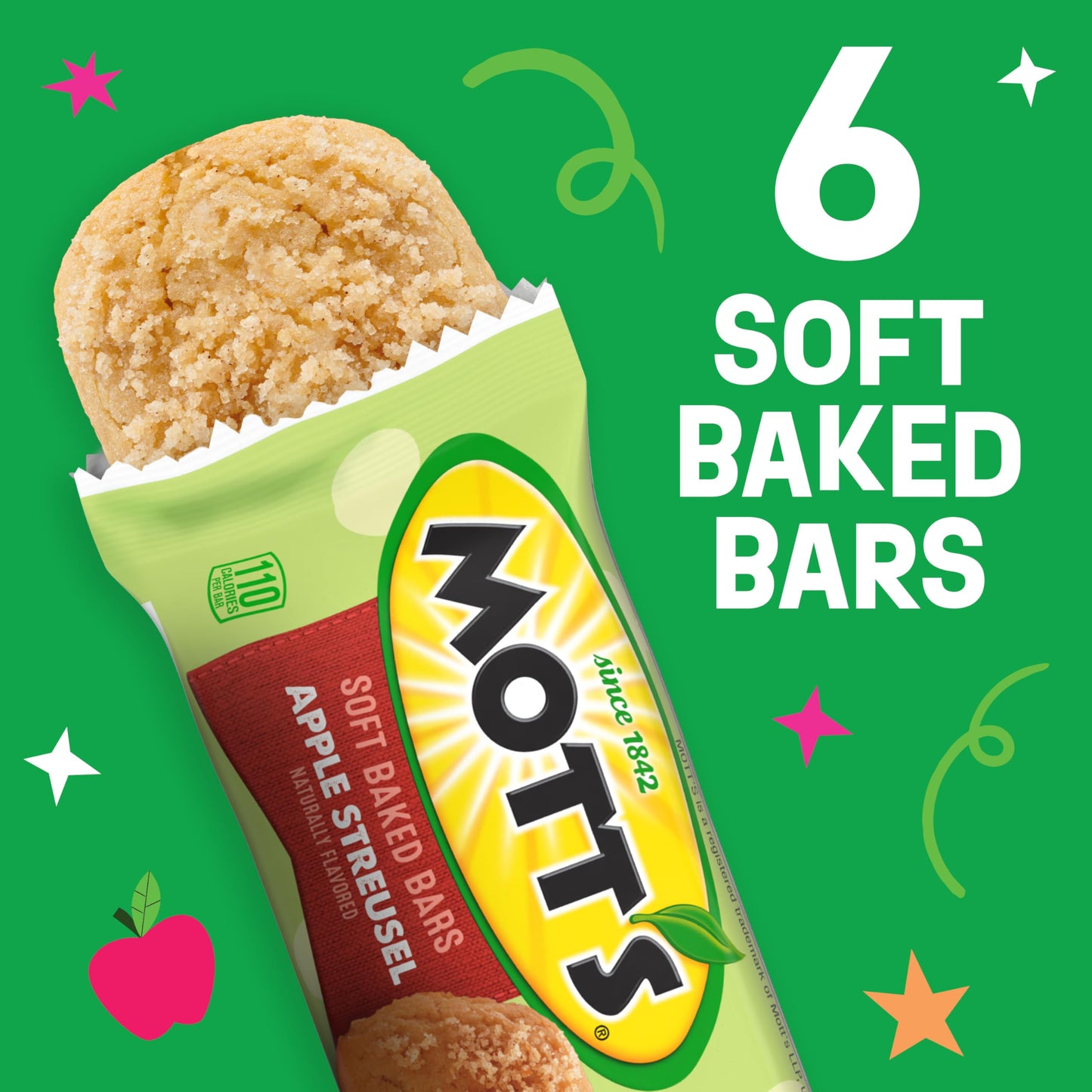 Mott'S Soft Baked Bars, Apple Streusel, Made With Applesauce, 6 Count, 5.76 Oz
