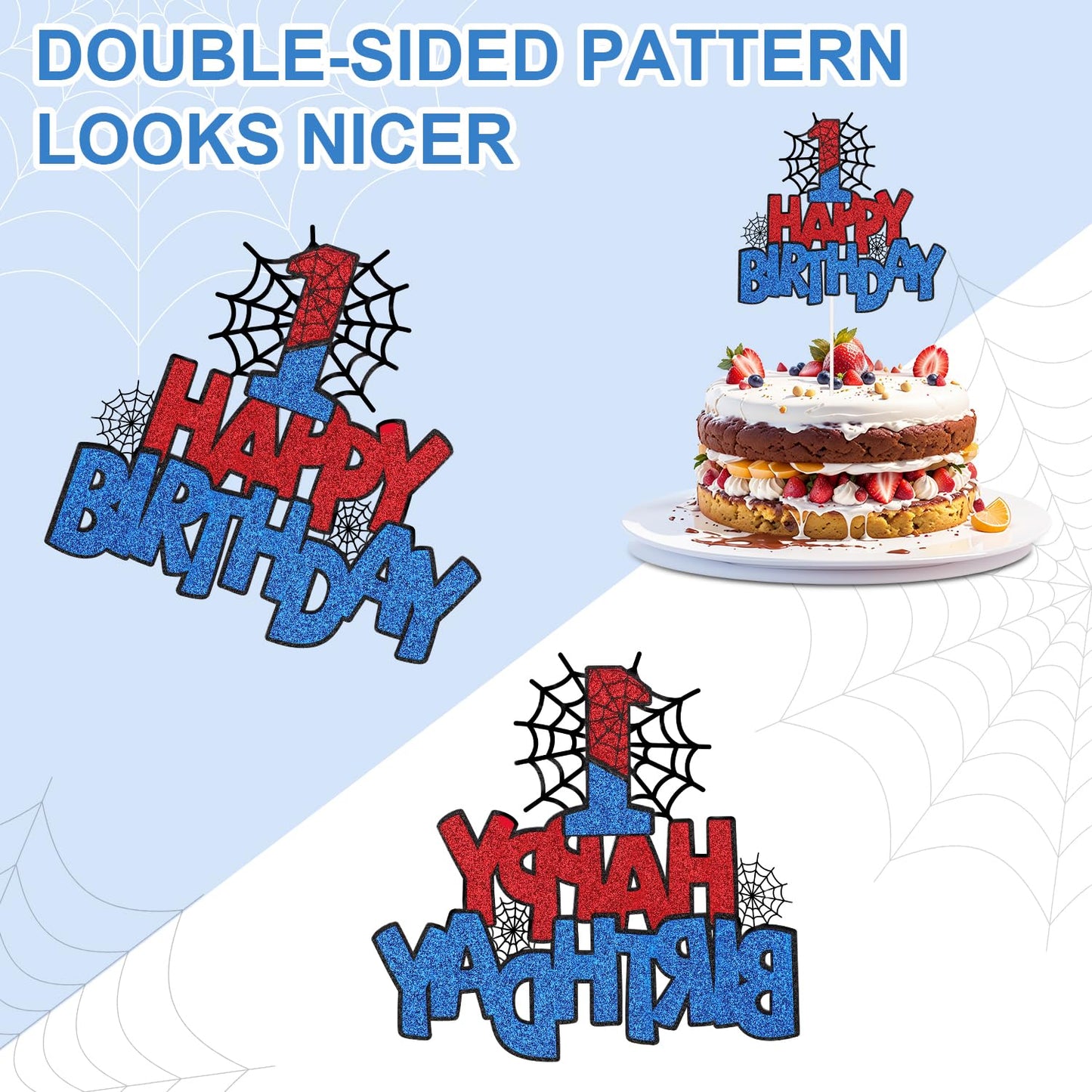 XIHIRCD Spider Birthday Cake Topper - Double-Sided Decorations for Boys & Girls - Model 049