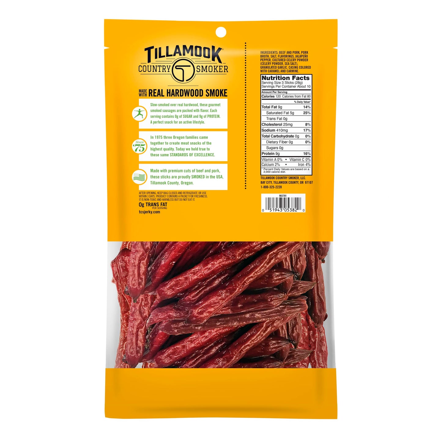 Tillamook Country Smoker Zero Sugar Spicy Jalapeo Keto Friendly Smoked Sausages  10 Ounce (Pack of 2)