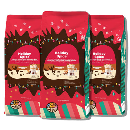 Crazy Cups Flavored Ground Holiday Spice Coffee - 10 Oz Bags (Pack of 3) - Brew Hot or Iced