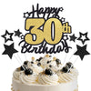 Happy 30th Birthday Cake Topper, Black and Gold Glitter Cake Toppers, 30 Year Birthday Party Cake Decoration