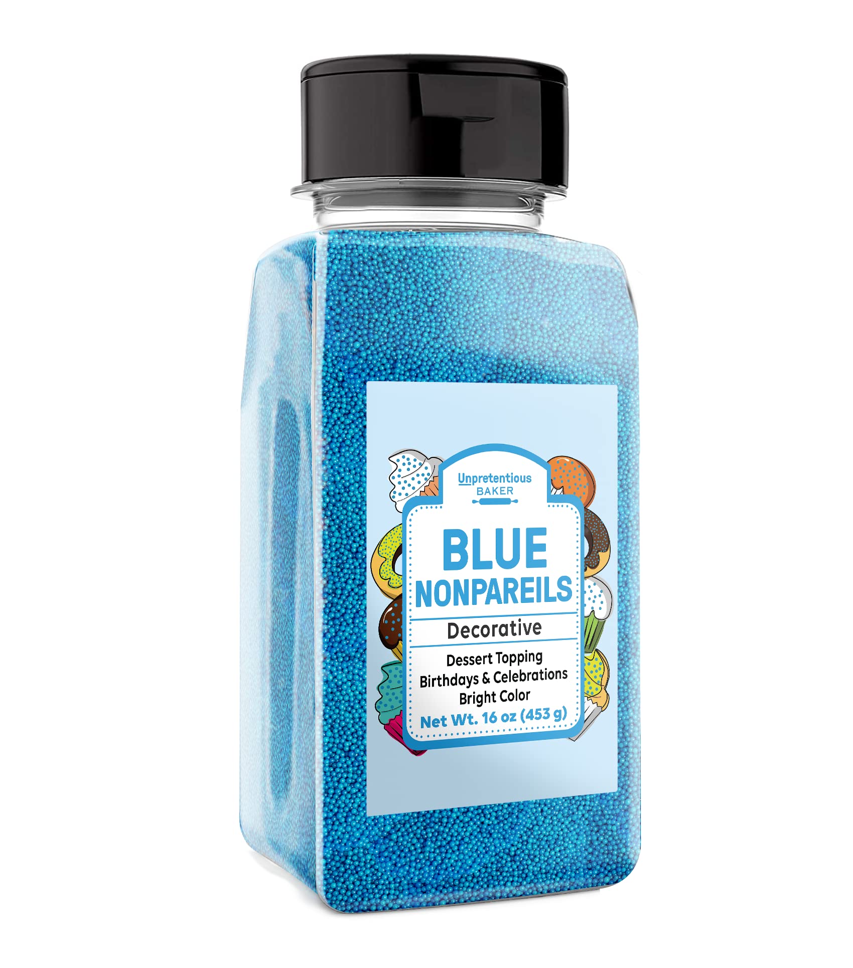 Unpretentious Blue Nonpareils, 1 Lb, Dessert Topping, Bright Blue Color, Round Sprinkles