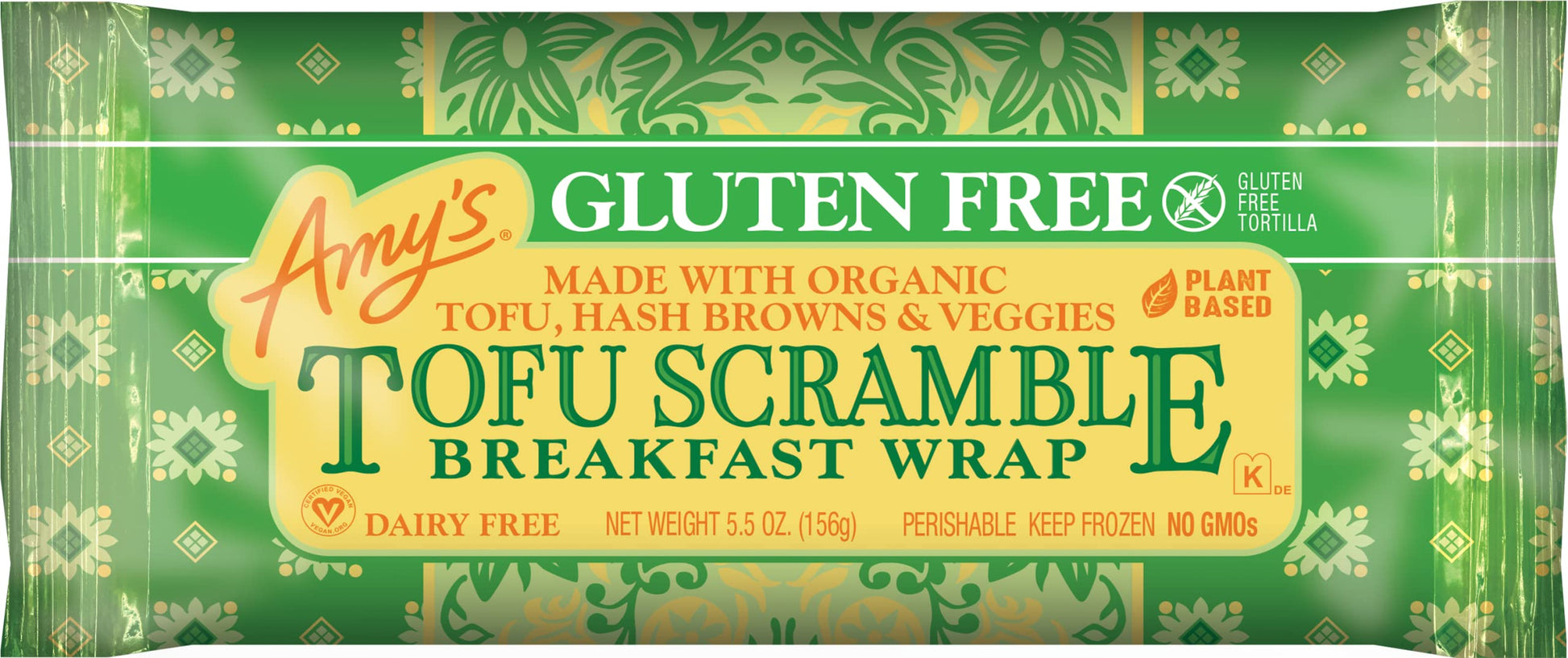 Amys Frozen Meals, Vegan Tofu Scramble Breakfast Wrap, Made With Organic Tofu, Hash Browns and Veggies, Gluten Free Microwave M
