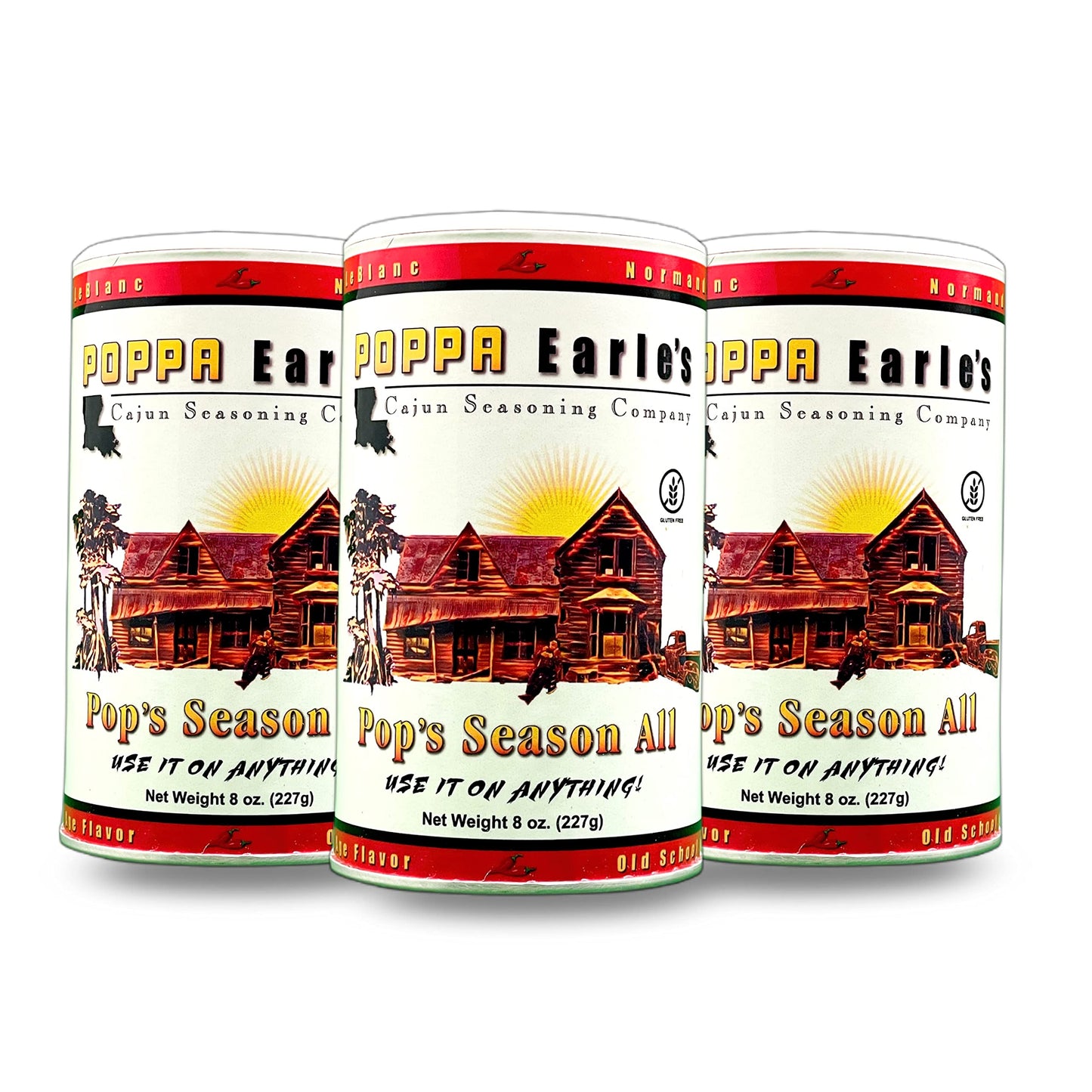 Poppa Earle's Seasoning (Cajun Seasoning Company) Gluten Free and No MSG All Purpose Seasoning ''Pops Season-all'' Pack of 3 (8)