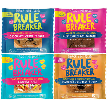 Rule Breaker Snacks Flavor Variety Pack 4-Pack | Vegan, Gluten-Free, Allergen-Free | Great For School, Office, Pantry | 4 Individually Wrapped 1.9-Oz