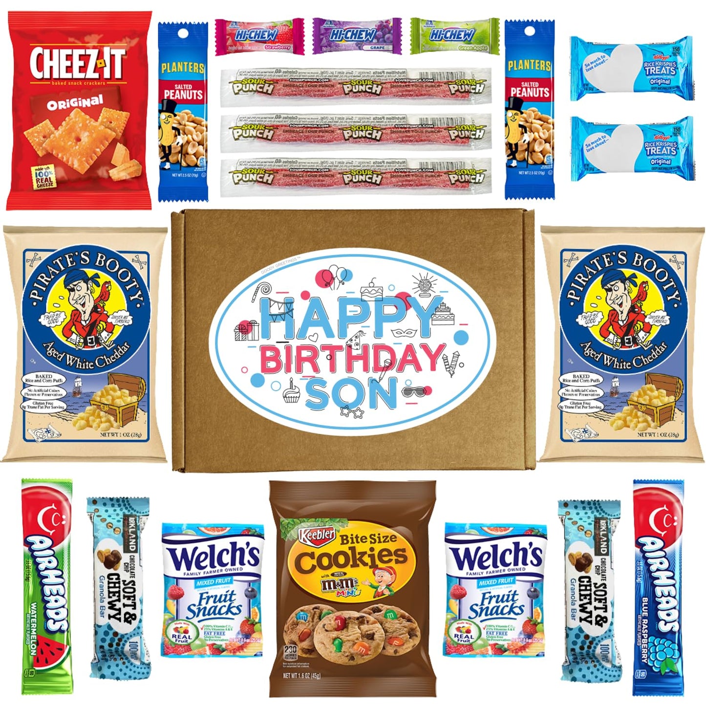 Hangry Kit Birthday Snack Box For Your Son - (20 Count) Happy Birthday Gift Basket Care Package - Contains Birthday Snacks, Cook