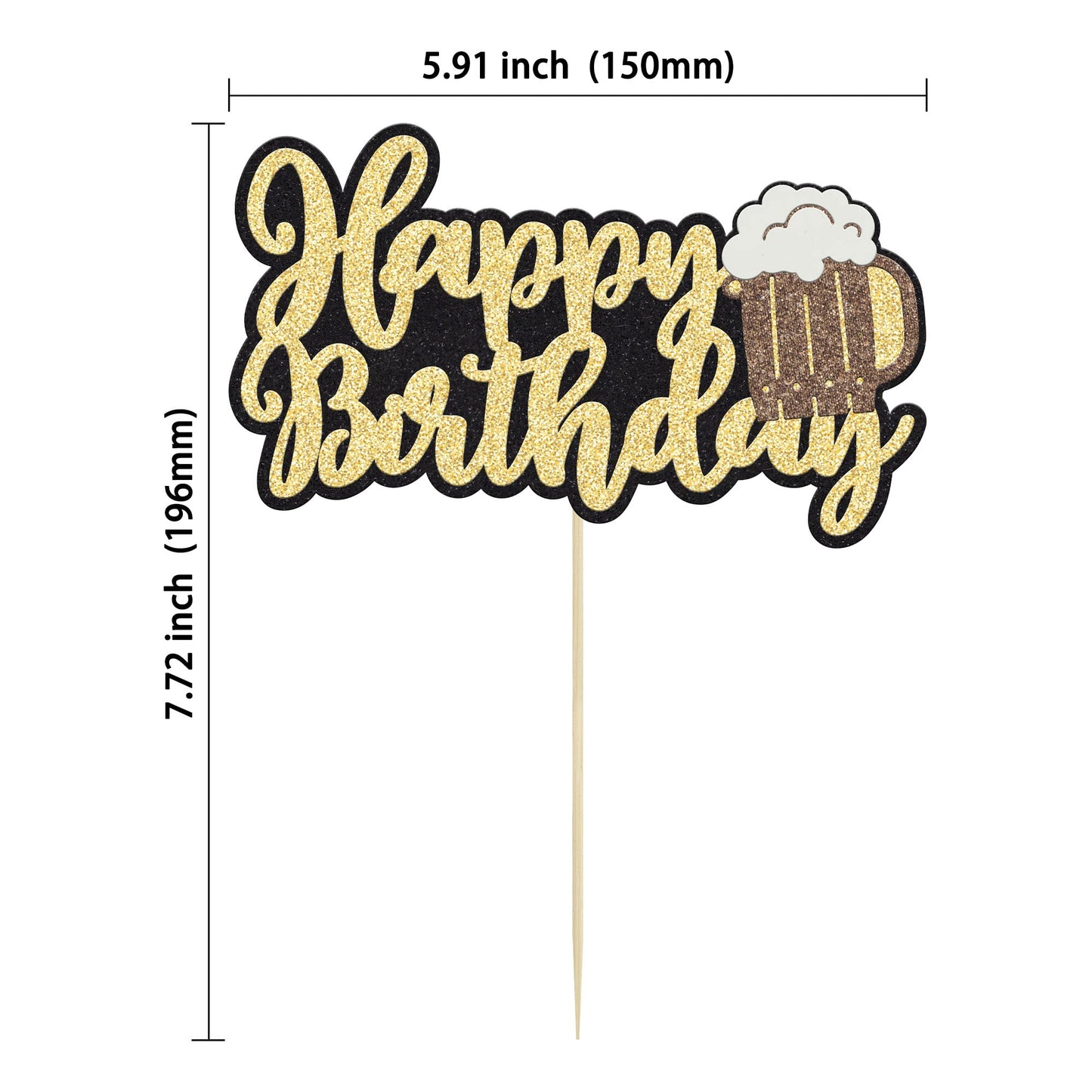 Gyufise malt-inspired Mug Cake Topper - Glitter Happy Birthday Decoration, 1Pcs, Paper, malt-inspired Theme Party Supplies
