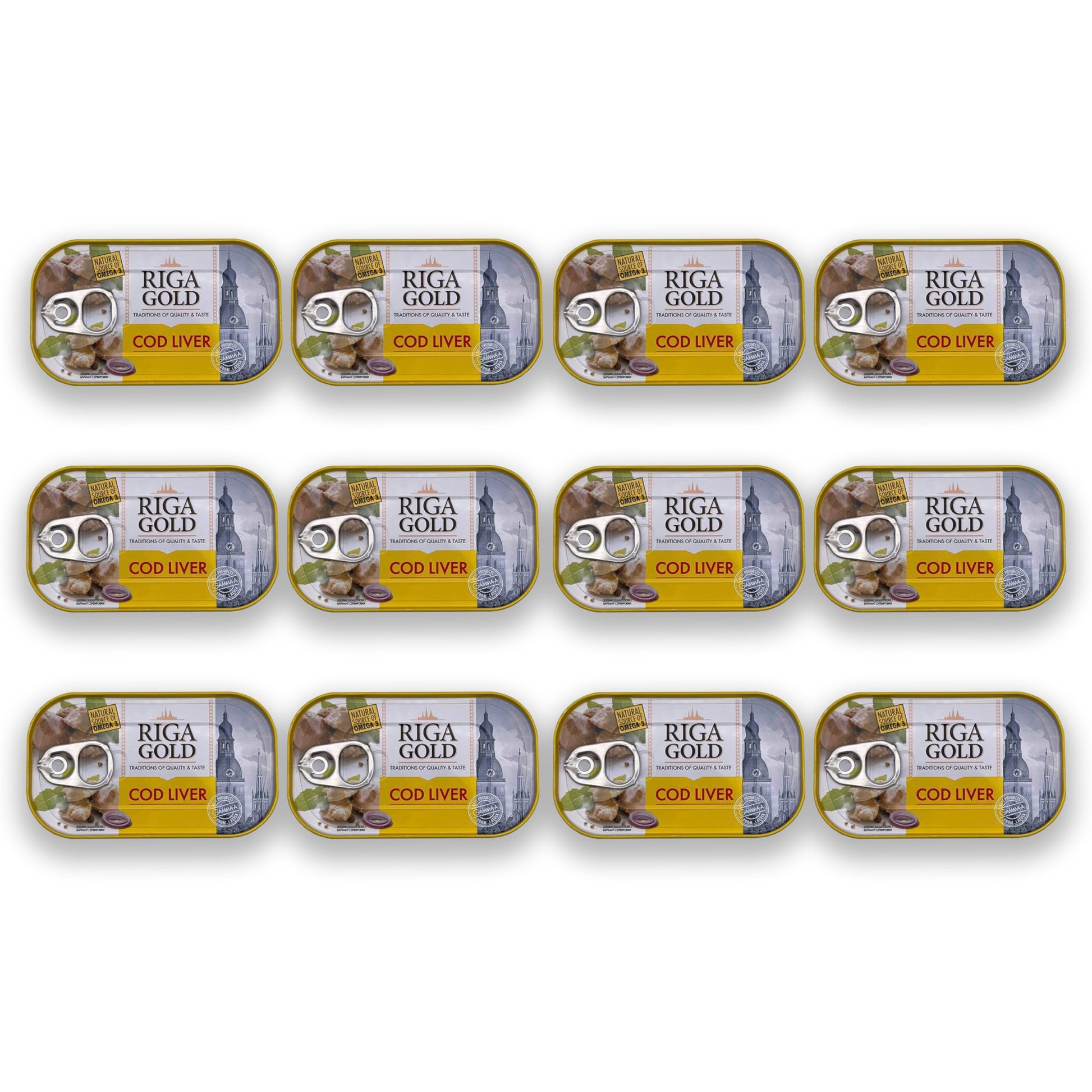 Riga Gold Cod Liver In Own Oil 4.27Oz/ 121G From Iceland (Pack 12)