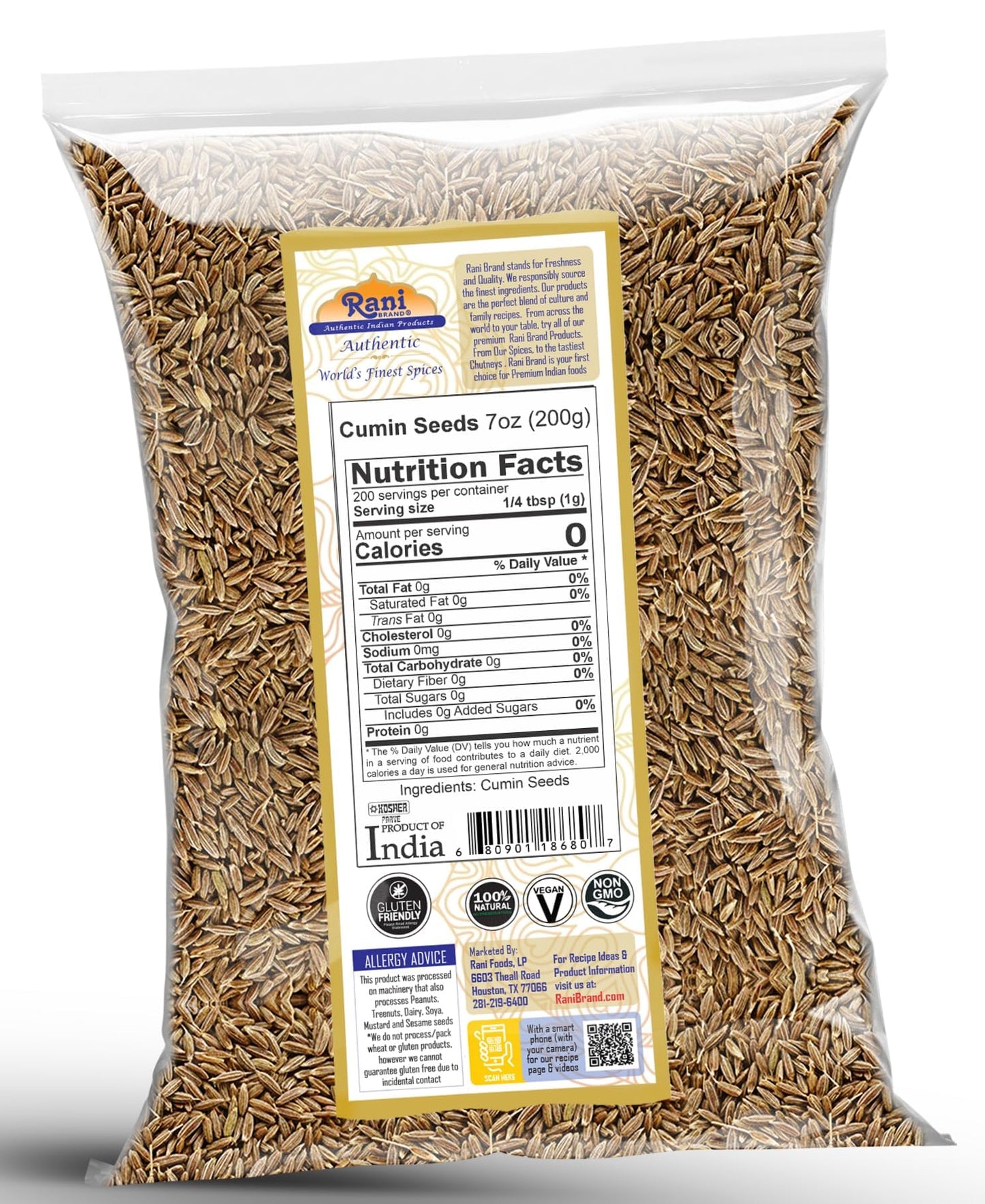 Rani Cumin Seeds Whole (Jeera) Spice 7Oz (200G) ~ All Natural | Gluten Friendly | Non-Gmo | Vegan | Indian Origin