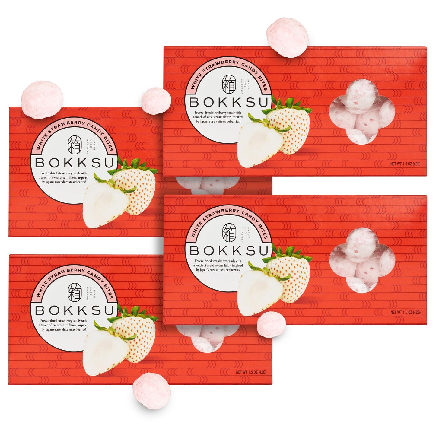 Bokksu White Strawberry Candy Bites - 4-Pack Freeze-Dried Strawberry Candies Infused With White Chocolate  Crunchy  Melt In Your Mouth  Bite-Sized  Japanese-Inspired Freeze-Dried Fruit Snacks