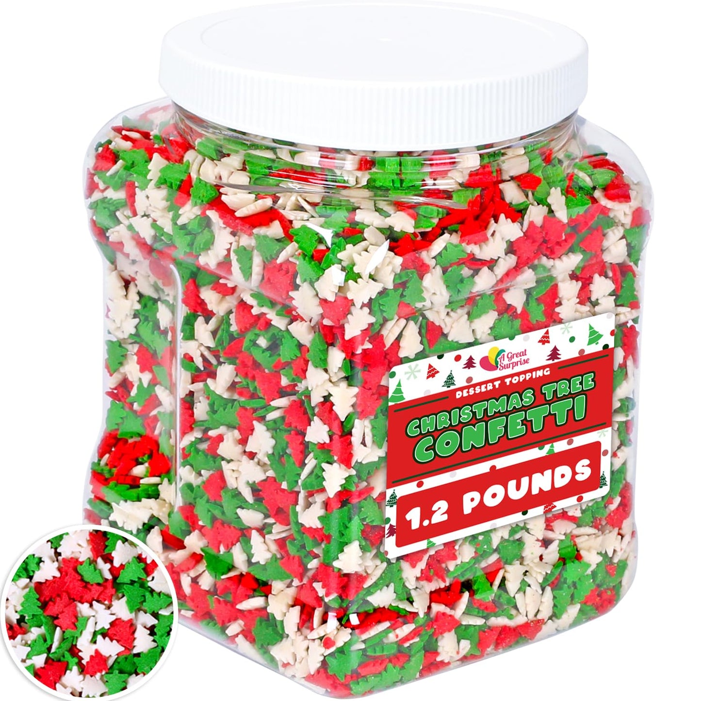 Christmas Confetti Sprinkles - Bulk Holiday Sprinkles - 1.2 Lbs - Red, White & Green Jimmies - For Seasonal Gingerbread Cakes Cupcakes Cookies Decorating - Bulk Toppings