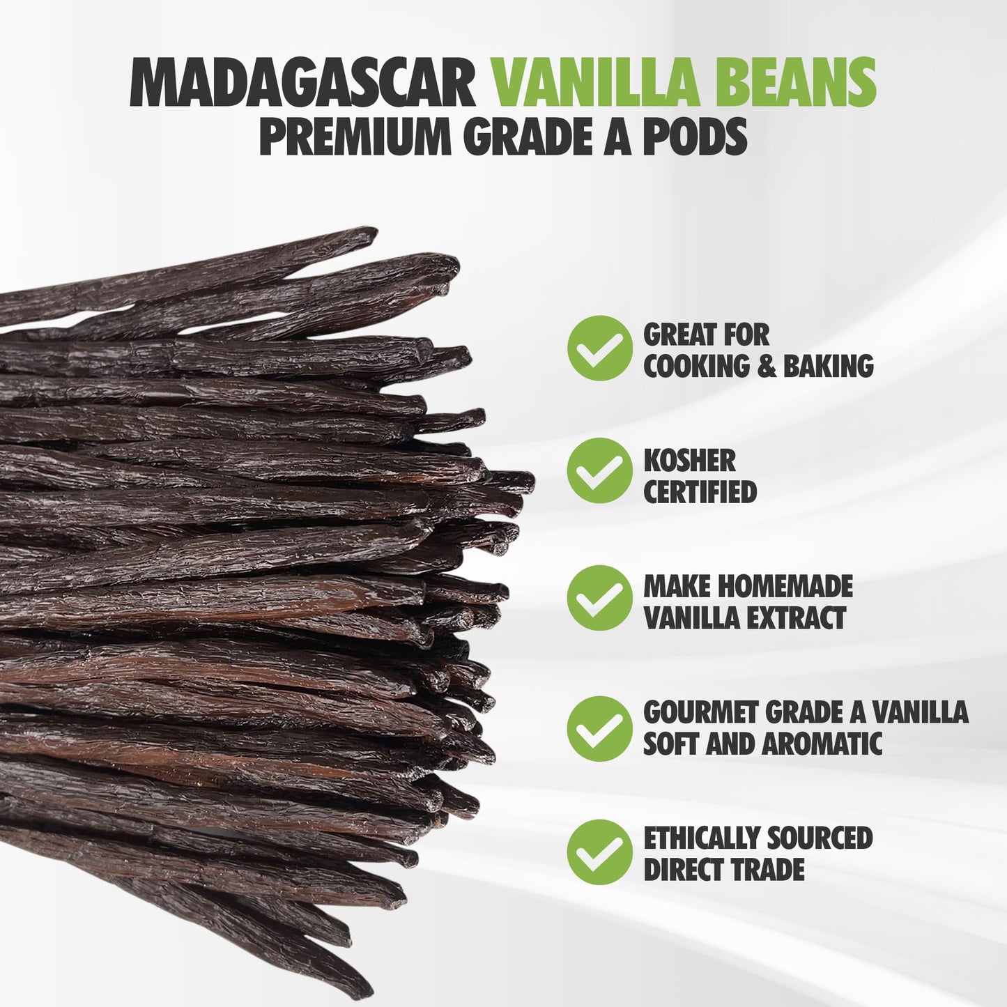 FITNCLEAN Vanilla Beans - 20 Madagascar Organic Grade A, 6 Non-GMO Pods for Baking and Cooking