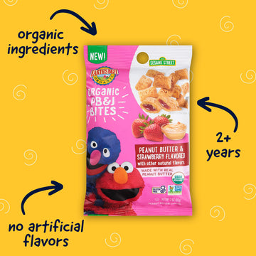 Earth'S Best Organic Kids Snacks, Sesame Street Toddler Snacks, Organic Pb&J Bites For Toddlers 2 Years And Older, Peanut Butter
