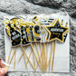 NANAGALI Happy Retirement Cupcake Toppers, 36 Pcs Gold Glitter Cake Decorations, Paper, No DIY, Retirement Theme