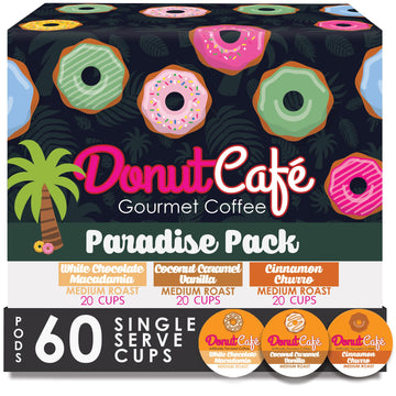 Donut Cafe Paradise Pack (Choc Macadamia, Coconut CarVan, CinChurro) 60ct Single Cup