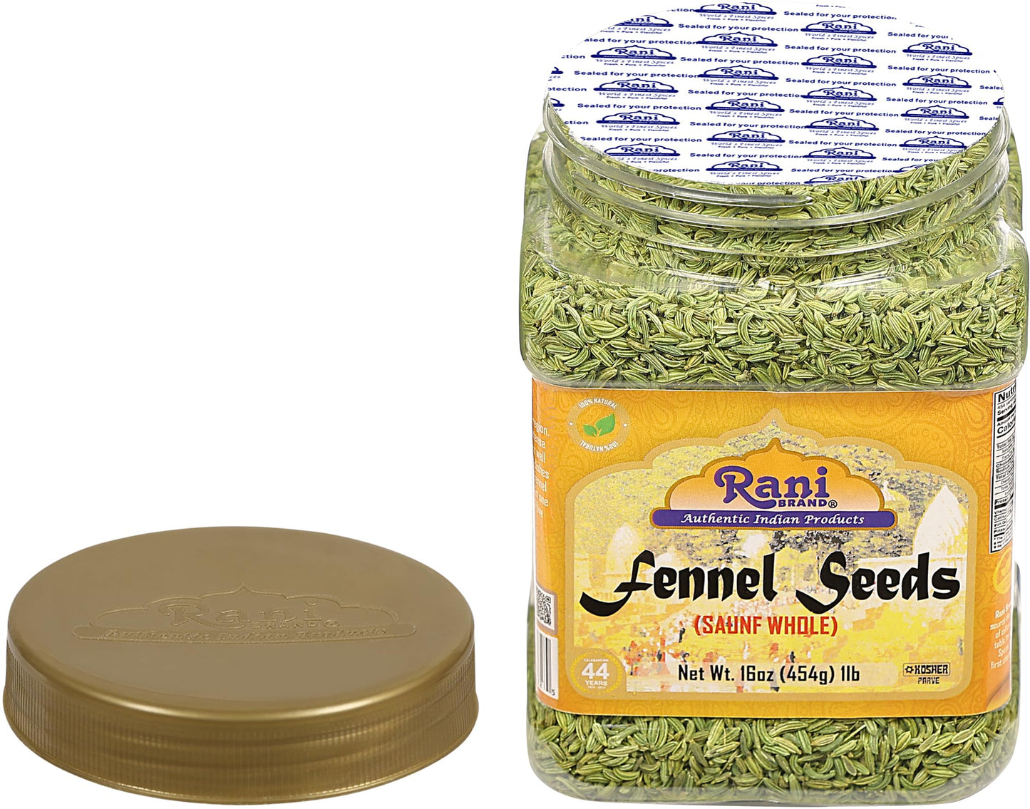 Rani Fennel Seeds (Saunf Sabut) Whole Spice 16Oz (1Lb) 454G Pet Jar All Natural Gluten Friendly Non-Gmo Vegan Indian Origin