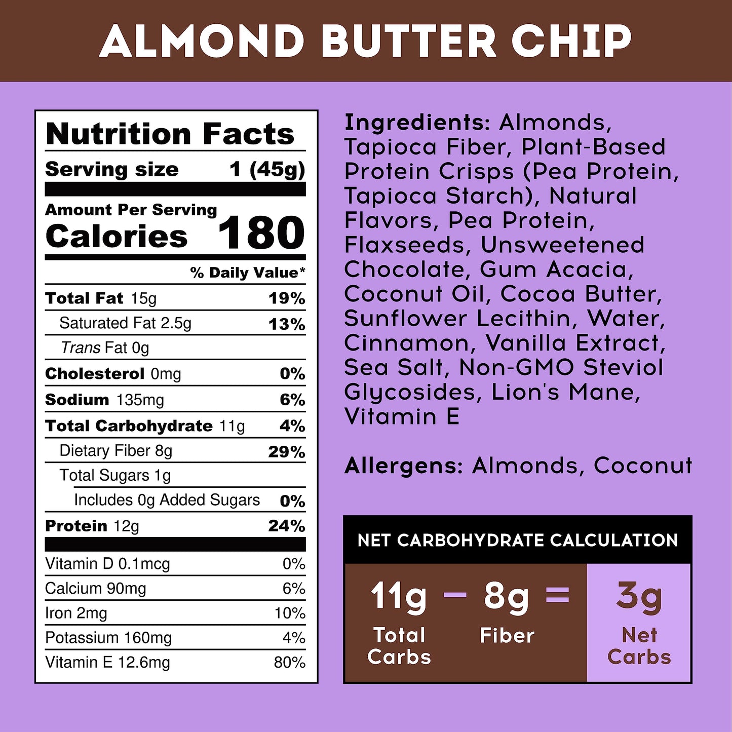 IQBAR Brain and Body Plant Protein Bars - Almond Butter Chip - 24-Count Low Carb - Gluten Free  High Fiber  Vegan Snacks - Low Sugar Meal Replacement