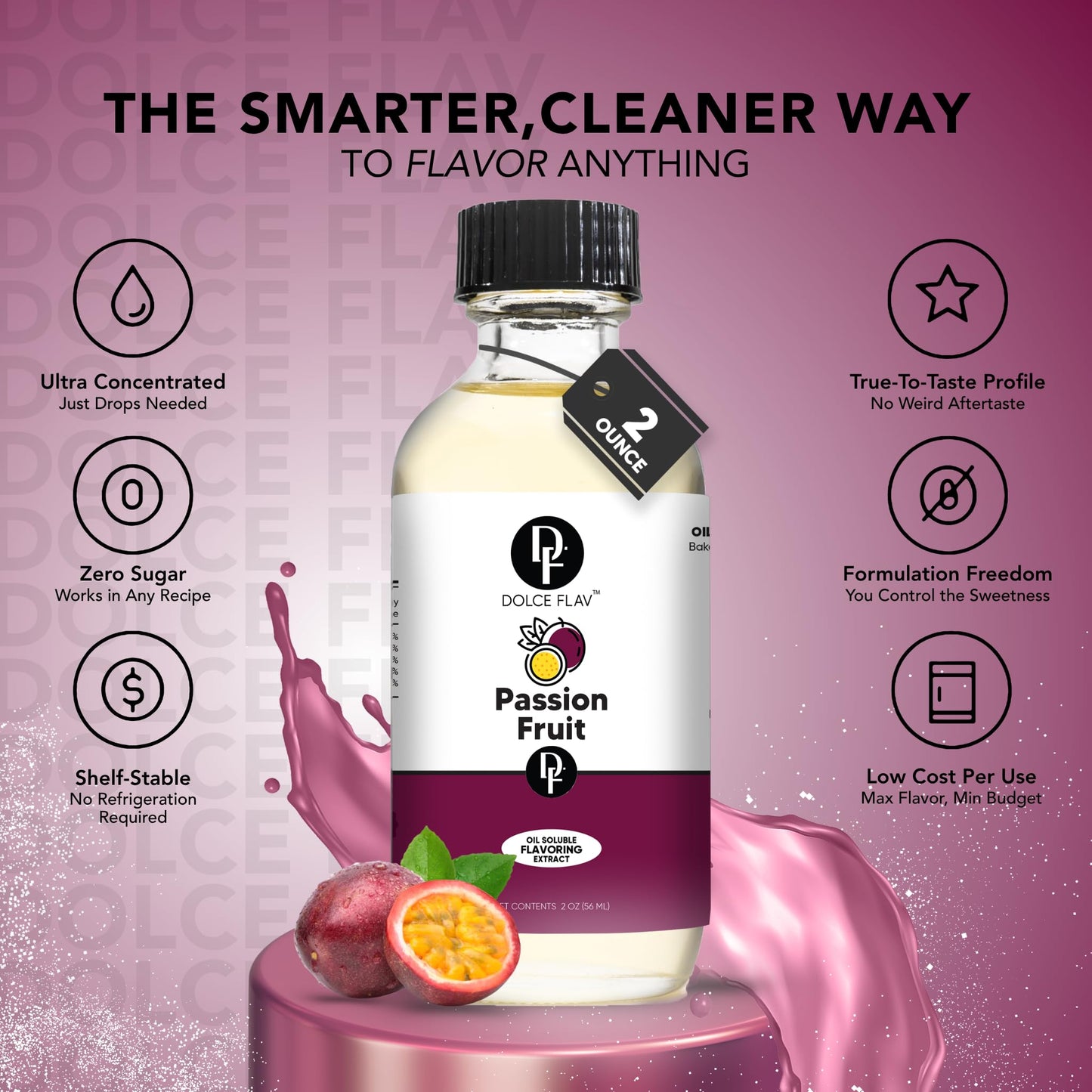 Dolce Foglia Passion Fruit Flavoring Oil - 2 Oz. Ultra Concentrated for Baking, Candy Making, Ice Cream, Lip Balm