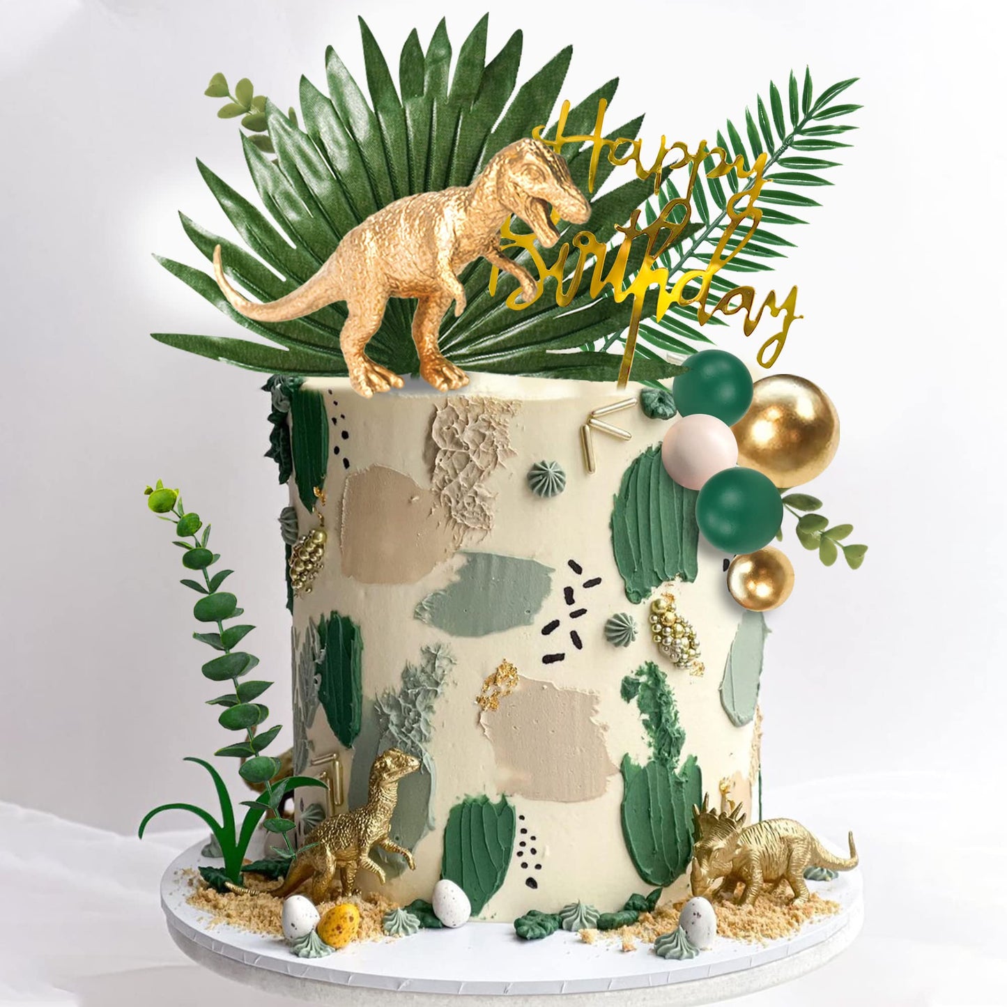 DRWATE 21 PCS Gold Dinosaur Cake Toppers, Plastic & Foam Figures for Birthday, Baby Shower, Dinosaur Theme Party