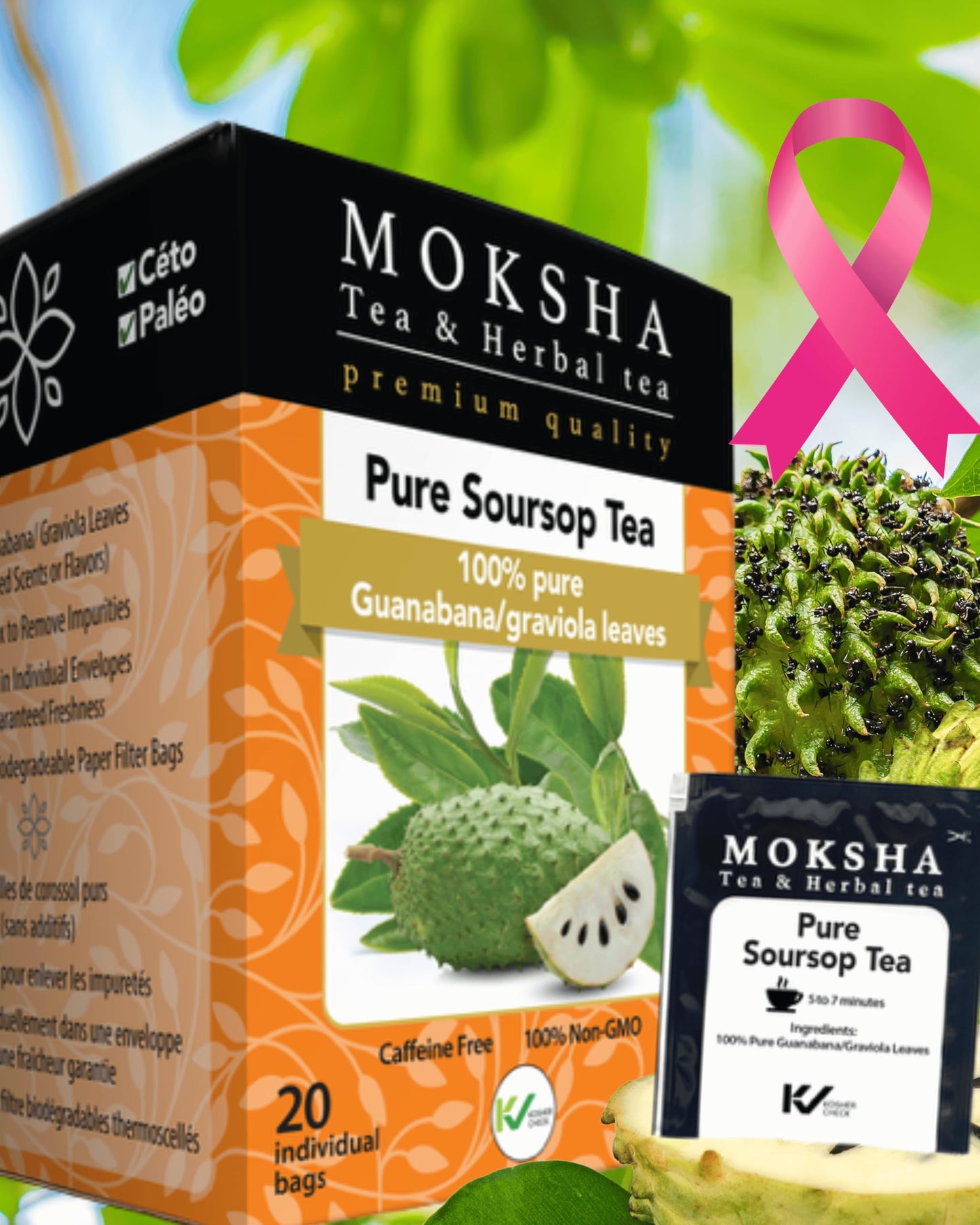 Moksha Ayurveda Pure Soursop Tea with Graviola Leaves - 40 Tea Bags (Pack of 2) - Natural Herbal Wellness