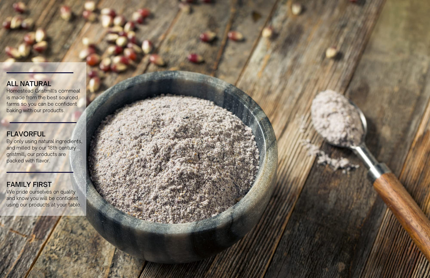 Homestead Gristmill Stone Ground Blue Cornmeal - Non-GMO, Chemical-Free Finely Ground Corn Meal- Long Shelf Life - Made In The U