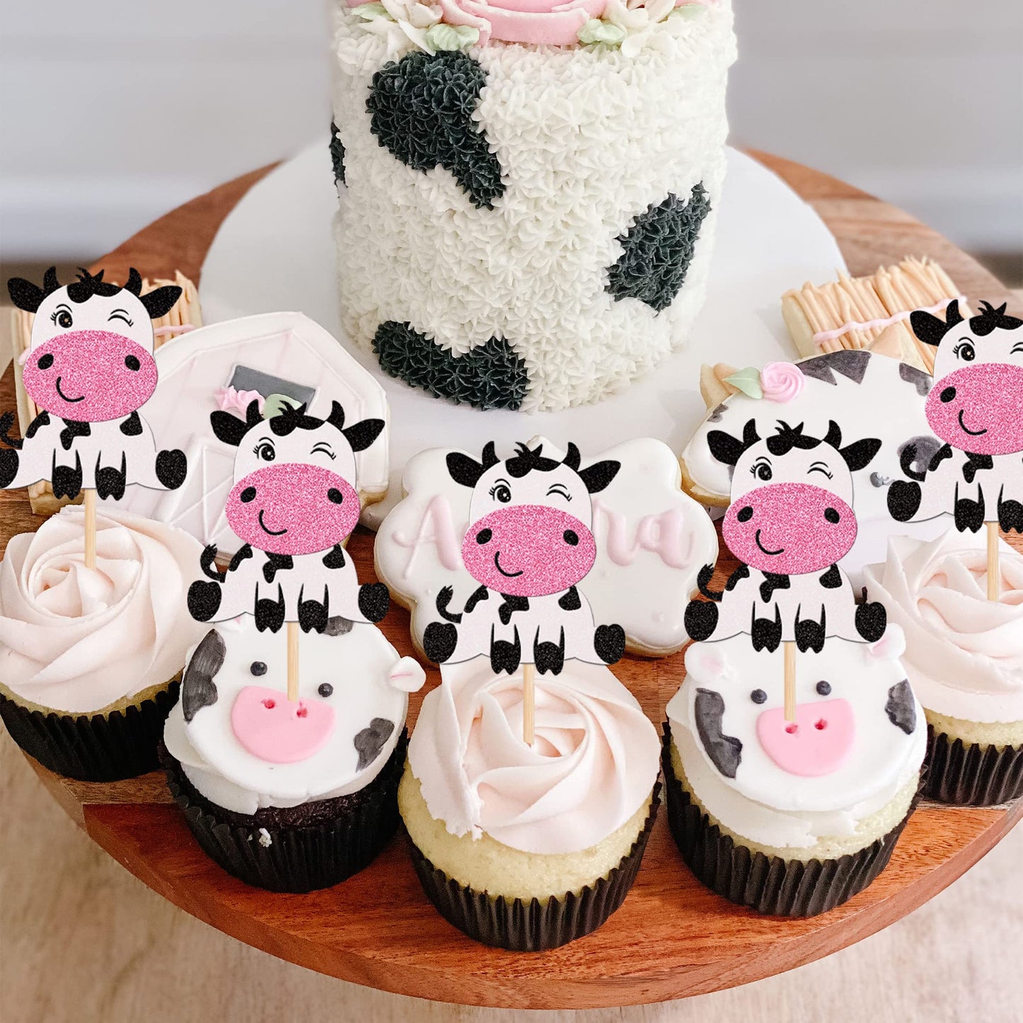24 Pcs Cow Cupcake Toppers Farm Animal Birthday Cupcake Picks For Cow Theme Baby Shower Kids Boys Girls Birthday Party Cake Deco