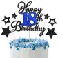 Happy 18th Birthday Cake Toppers, Black Blue Glitter Cake Decorations Set, 18th Birthday Decor, Birthday Anniversary Party Decor