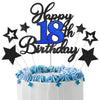 Happy 18th Birthday Cake Toppers, Black Blue Glitter Cake Decorations Set, 18th Birthday Decor, Birthday Anniversary Party Decor