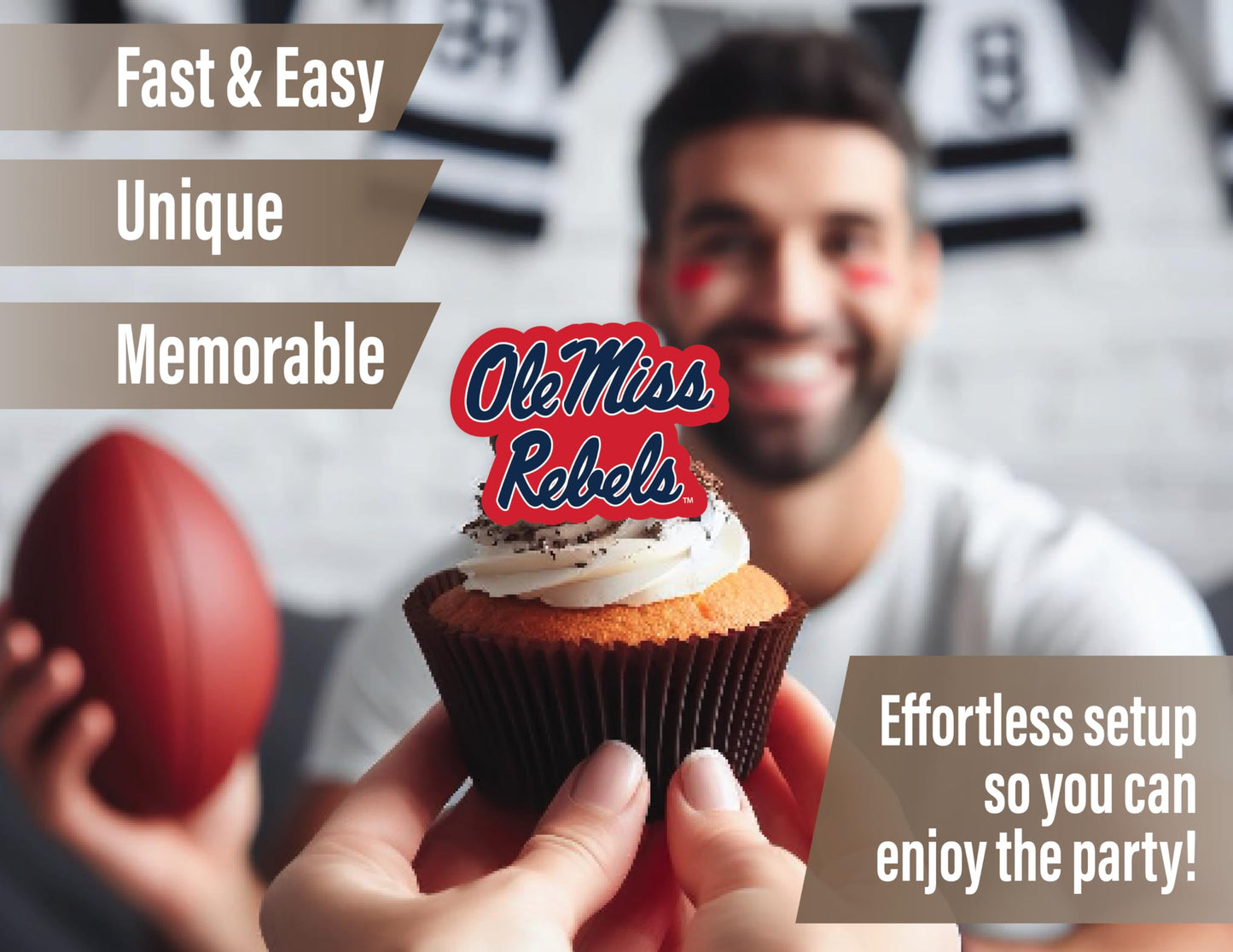 Ole Miss Rebels Cupcake Toppers (24 Pcs) University Of Mississippi Rebels Party Supplies For Football, Birthday Gift, Graduation