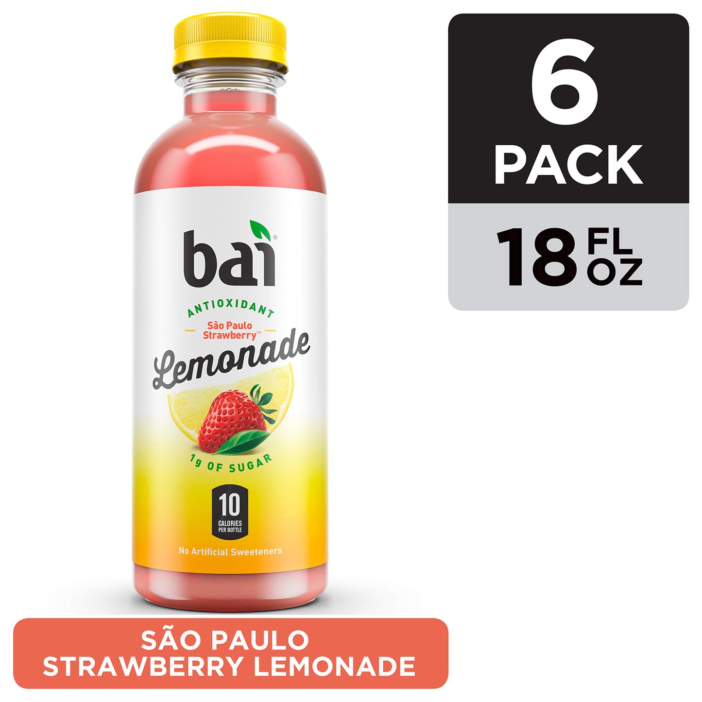Bai Flavored Water, São Paulo Strawberry Lemonade, Antioxidant Infused Drinks, 18 Fluid Ounce Bottles, 6 Count