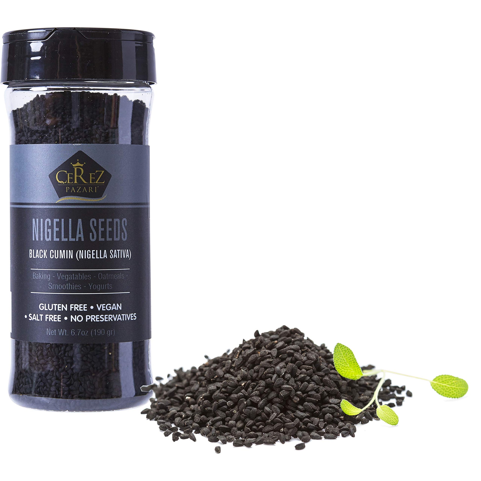 Cerez Pazari Nigella Seeds, Black Cumin Seeds (Nigella Sativa) 6.7 oz Premium Grade,%100 Natural, Freshly Packed, Non-GMO, Glute