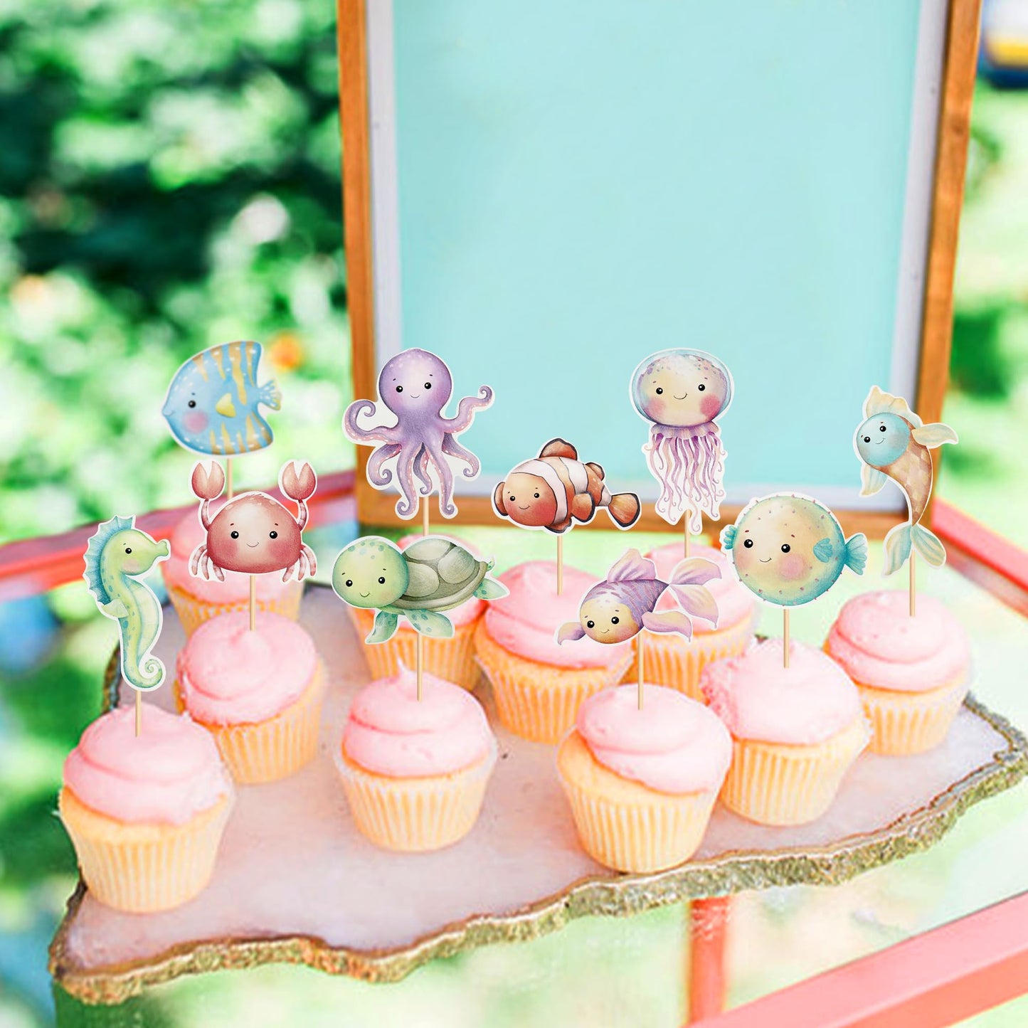 Ercadio 20Pcs Ocean Animal Cupcake Toppers Under The Sea Turtles Octopus Cupcake Picks Seahorse Coral Cake Decorations For Under