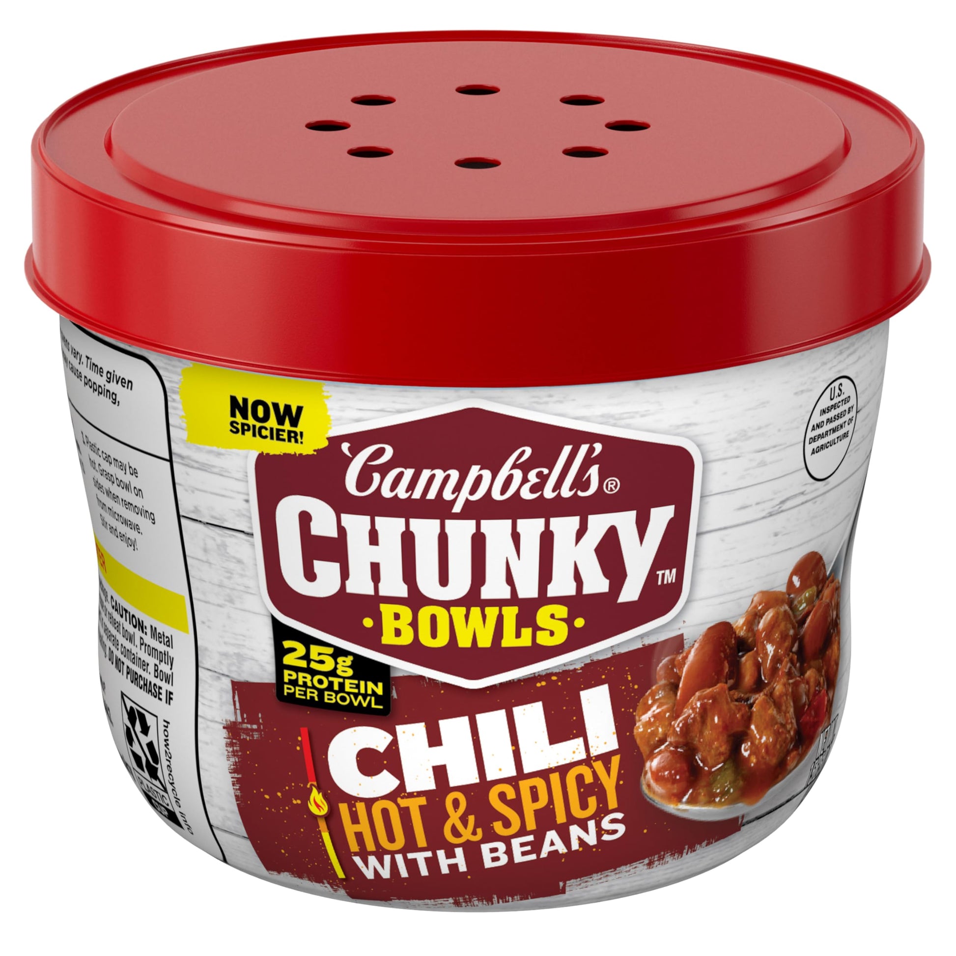 Campbell's Chunky Chili, Hot & Spicy Chili with Beans, 15.25 oz Microwavable Bowl